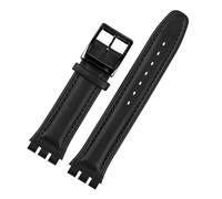 LQXHZ Genuine Leather Bracelet Compatible With Swatch YCS YAS YGS IRONY Cowhide Watch Band 17mm 19mm Wrist Strap Women Men Belt Accessories(Black-black bucke,17mm)