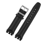 LQXHZ Genuine Leather Bracelet Compatible With Swatch YCS YAS YGS IRONY Cowhide Watch Band 17mm 19mm Wrist Strap Women Men Belt Accessories(Black-silver bucke,17mm)