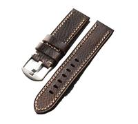 LQXHZ Handmade High-end Leather Strap, 20 21 22 23 24 26mm Folded Without Interlayer, Thick Men's Rough Style, Brown(A silver buckle,26mm)