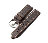 LQXHZ Handmade High-end Leather Strap, 20 21 22 23 24 26mm Folded Without Interlayer, Thick Men's Rough Style, Brown(B silver buckle,22mm)