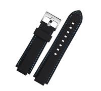 LQXHZ Silicone Rubber Watchband Compatible With Oris Aquis Watch Band Convex Strap Stainless Steel Pin Buckle Wrist Bracelet Black 24mm X 11mm(Blue line silver,24-11mm)