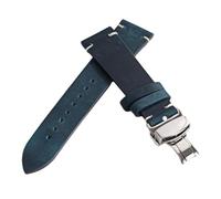 LQXHZ Stitching Cowhide Strap 18mm 20mm 22mm 24mm Vintage Leather Watch Band Butterfly Buckle(4-Blue-S,22mm)