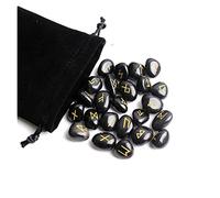 LQYXGS Crystal Stone Home Decor 25Pcs Natural Carved Black Obsidian Crystal Runes Stone Tumbled Divination Fortune-telling Meditation Gift(Obsidian gold,L)
