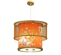 LQZCXMF 15.7" Pendant Light Fixture Large Bamboo Hanging Lamp 1-Pack with Flower Pattern Imitation Parchment Paper Shade Rustic Foyer Fixture Handwoven Shade E26 Socket for Dining Bedroom Restaurant