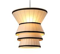 LQZCXMF Beige Linen Fabric Lampshade - Handmade Chandelier Vintage Bamboo Basket Wood Frame Natural Hanging Light Japanese Wicker Kitchen Island Fixtures for Farmhouse Living, Bedroom 1-Lights
