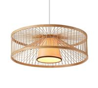LQZCXMF Boho Round Handmade Pendant Light, Natural Bamboo Wicker Lantern Multi-Layer Chandelier with Wood Veneer Accent Shade E26 Socket for Hotels, Restaurant Natural Bamboo Art Lighting Fixture
