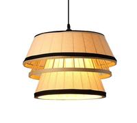 LQZCXMF Double Layer Boho Chandelier Hand Woven Bamboo Linen Lamp Shade Adjustable Coastal Hanging Light for Kitchen Island Indoor Lighting for Dining Room Living Room Rattan Light - Beige