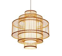 LQZCXMF for Dining Table 1 Lights Bamboo Cage Pendant Light Rustic Wood Fixture 19.7" Chinese Zen Style Chandeliers Boho Style Hanging Ceiling Lights for Dining Living Room Kitchen Island Bedroom