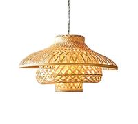 LQZCXMF Rattan Ceiling Chandelier Hand Woven Wicker Lamp Shade for Kitchen Boho Decoe Multi-Layer Lantern Farmhouse Pendant Light, E26 Socket for Dining Bedroom Living Room Restaurants - Beige
