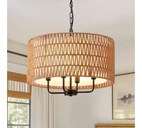 LQZCXMF Wabi-sabi Style Restaurant Pendant Light Hemp Rope Handwoven Lampshade Rustic Island Dining Ceiling Light Chandelier Hand Woven Adjustable Coastal Farmhouse Hanging Lighting