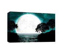LR Abstract Landscape Wall Art Picture - Teal, Black & White Seascape Framed Canvas Print | Ready to Hang | Modern Wall Art for Living Room, Bedroom & Office