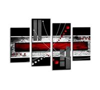 LR Abstract Squares Wall Art Picture - Red, Black & White Modern Framed 4 Panel Split Canvas Print | Ready to Hang | Modern Wall Art for Living Room, Bedroom & Office