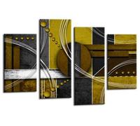 LR Abstract Wall Art Canvas Picture Mustard White Grey Circles Home Framed Split Panel Print Ready to Hang
