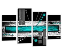 LR Abstract Wall Art Canvas Picture Teal White Black Stripes Home Framed Split Panel Print Ready to Hang