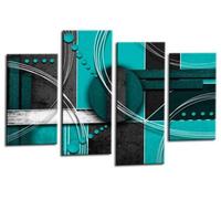 LR Abstract Wall Art Canvas Picture Teal White Grey Circles Home Framed Split Panel Print Ready to Hang