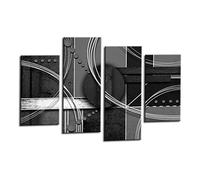 LR Abstract Wall Art Picture - Grey, Black & White Modern Framed 4 Panel Split Canvas Print | Ready to Hang | Modern Wall Art for Living Room, Bedroom & Office