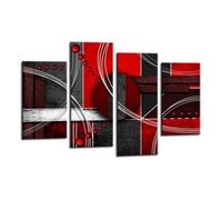 LR Abstract Wall Art Picture - Red, Black & White Modern Framed 4 Panel Split Canvas Print | Ready to Hang | Modern Wall Art for Living Room, Bedroom & Office