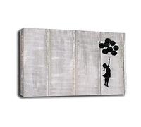 LR Banksy Balloon Girl Wall Art Picture - Grey & White Graffiti Art Framed Canvas Print | Ready to Hang | Modern Wall Art for Living Room, Bedroom & Office