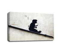 LR Banksy Bubble Girl Wall Art Picture - Grey & White Graffiti Art Framed Canvas Print | Ready to Hang | Modern Wall Art for Living Room, Bedroom & Office