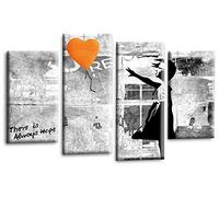 LR Banksy Canvas Wall Art Picture Orange Grey Balloon Girl Heart Framed Graffiti Split Panel Print