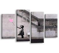 LR Banksy Canvas Wall Art Picture Pink Grey Balloon Girl Heart Love Framed Graffiti Split Panel Print