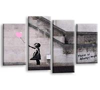 LR Banksy Canvas Wall Art Picture Pink Grey Balloon Girl Love Framed Print Graffiti Split Panel
