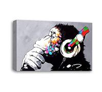LR Banksy DJ Monkey Wall Art Picture - Graffiti Art Framed Canvas Print | Ready to Hang | Modern Wall Art for Living Room, Bedroom & Office