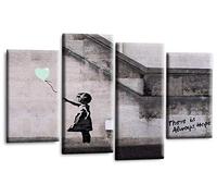 LR Banksy Heart Art Print Duck Egg Grey Balloon Girl Framed Canvas Split Wall Picture Ready to Hang