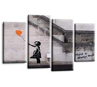 LR Banksy Heart Art Print Orange Grey Balloon Girl Framed Canvas Split Wall Picture Ready to Hang