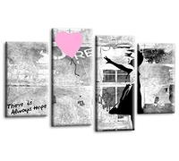 LR Banksy Canvas Wall Art Picture Pink Grey Balloon Girl Heart Framed Love Graffiti Split Panel Print