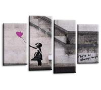 LR Banksy Heart Art Print Purple Grey Balloon Girl Framed Canvas Split Wall Picture Ready to Hang