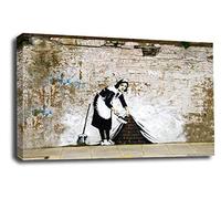 LR Banksy Maid Sweeping Art Print Cleaning Carpet Framed Canvas Wall Picture Ready to Hang