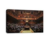 LR Banksy Parliament Wall Art Picture - Graffiti Art Framed Canvas Print | Ready to Hang | Modern Wall Art for Living Room, Bedroom & Office