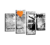 LR Banksy Wall Art Picture - Graffiti Art Framed 4 Panel Split Canvas Print | Ready to Hang | Modern Wall Art for Living Room, Bedroom & Office