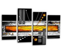 LR Black White Abstract Canvas Art Picture Orange Squares Checks Love Home Split Wall Panel Print