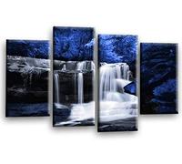 LR Blue Waterfall Canvas Art Picture Forrest Landscape Black White Love Home Split Wall Panel Print