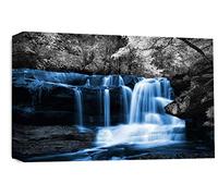 LR Blue Waterfall Canvas Wall Art Picture Forest Landscape Grey White Framed Print Ready to Hang