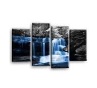 LR Blue Waterfall Wall Art Picture Forrest Landscape Black White Framed Split Canvas Panel Print