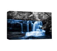 LR Blue Waterfall Wall Art Picture - Grey & White Forest Framed Canvas Print | Ready to Hang | Modern Wall Art for Living Room, Bedroom & Office