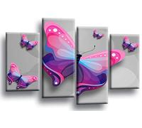 LR Butterfly Heart Wall Art Picture Love Grey Pink Framed Split Canvas Panel Print