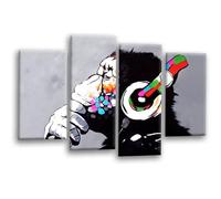 LR DJ Monkey Banksy Canvas Wall Art Prints Framed Large Split Graffiti Pictures