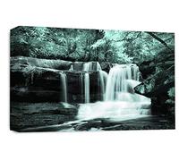 LR Duck Egg Waterfall Canvas Wall Art Picture Forest Landscape Grey White Framed Print Ready to Hang
