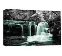 LR Duck Egg Waterfall Canvas Wall Art Picture Forest Landscape Grey White Framed Print Ready to Hang