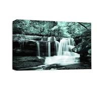 LR Duck Egg Waterfall Wall Art Picture - Grey, White & Forest Framed Canvas Print | Ready to Hang | Modern Wall Art for Living Room, Bedroom & Office