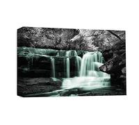 LR Duck Egg Waterfall Wall Art Picture - Grey, White & Forest Framed Canvas Print | Ready to Hang | Modern Wall Art for Living Room, Bedroom & Office