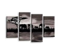 LR Elephant Sunset Canvas Art Picture Grey Black White Africa Animal Home Split Wall Panel Print