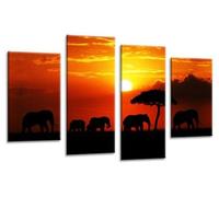 LR Elephant Sunset Wall Art Picture Orange Grey Animal Africa Framed Split Canvas Print Ready to Hang RH