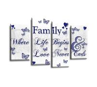 LR Family Love Quote Wall Art Picture - Blue & White Framed 4 Panel Split Canvas Print | Ready to Hang | Modern Wall Art for Living Room, Bedroom & Office