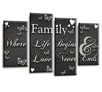 LR Family Love Quote Wall Art Picture Grey Black White Home Framed Canvas Split Panel Print