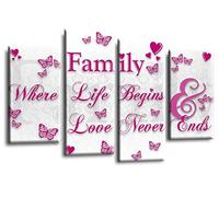 LR Family Love Quote Wall Art Picture Pink White Framed Split Panel Print Ready to Hang